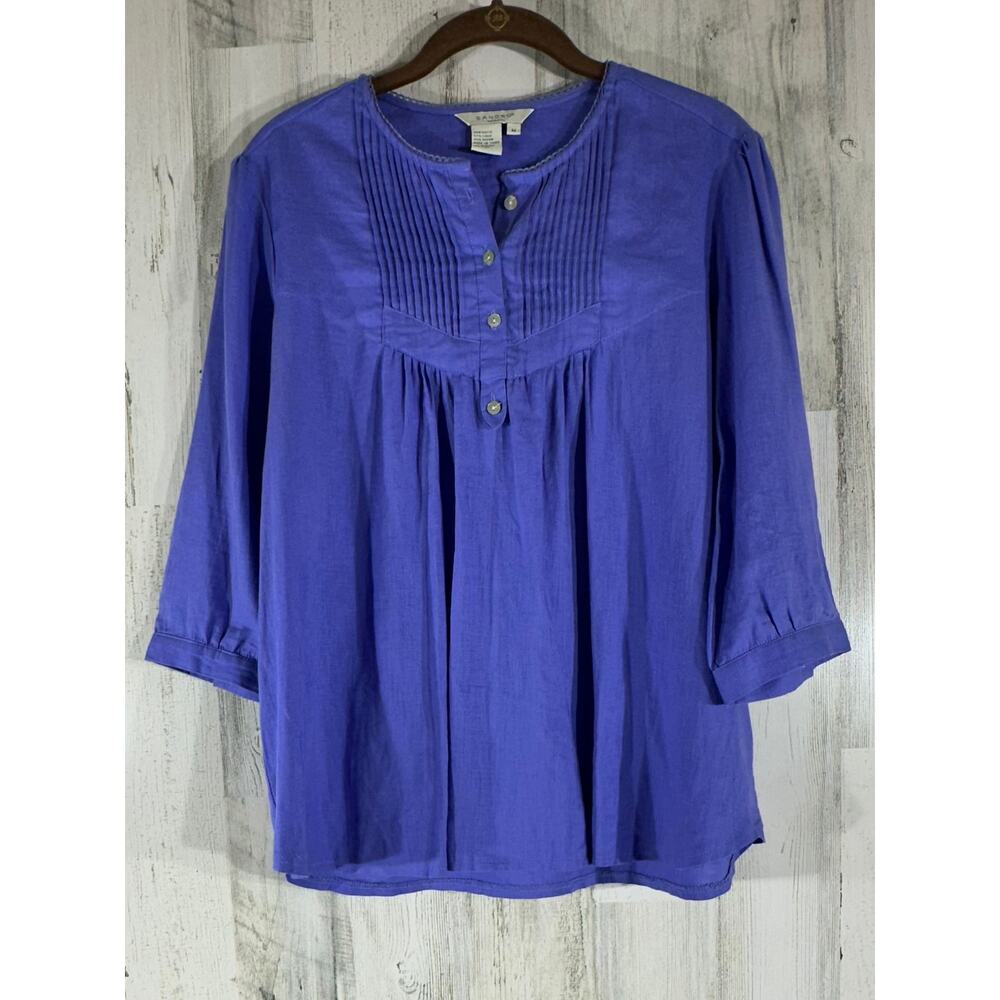 Sandro Sportswear Popover Top Medium Cornflower Blue Linen Blend Pin-tuck Pleats